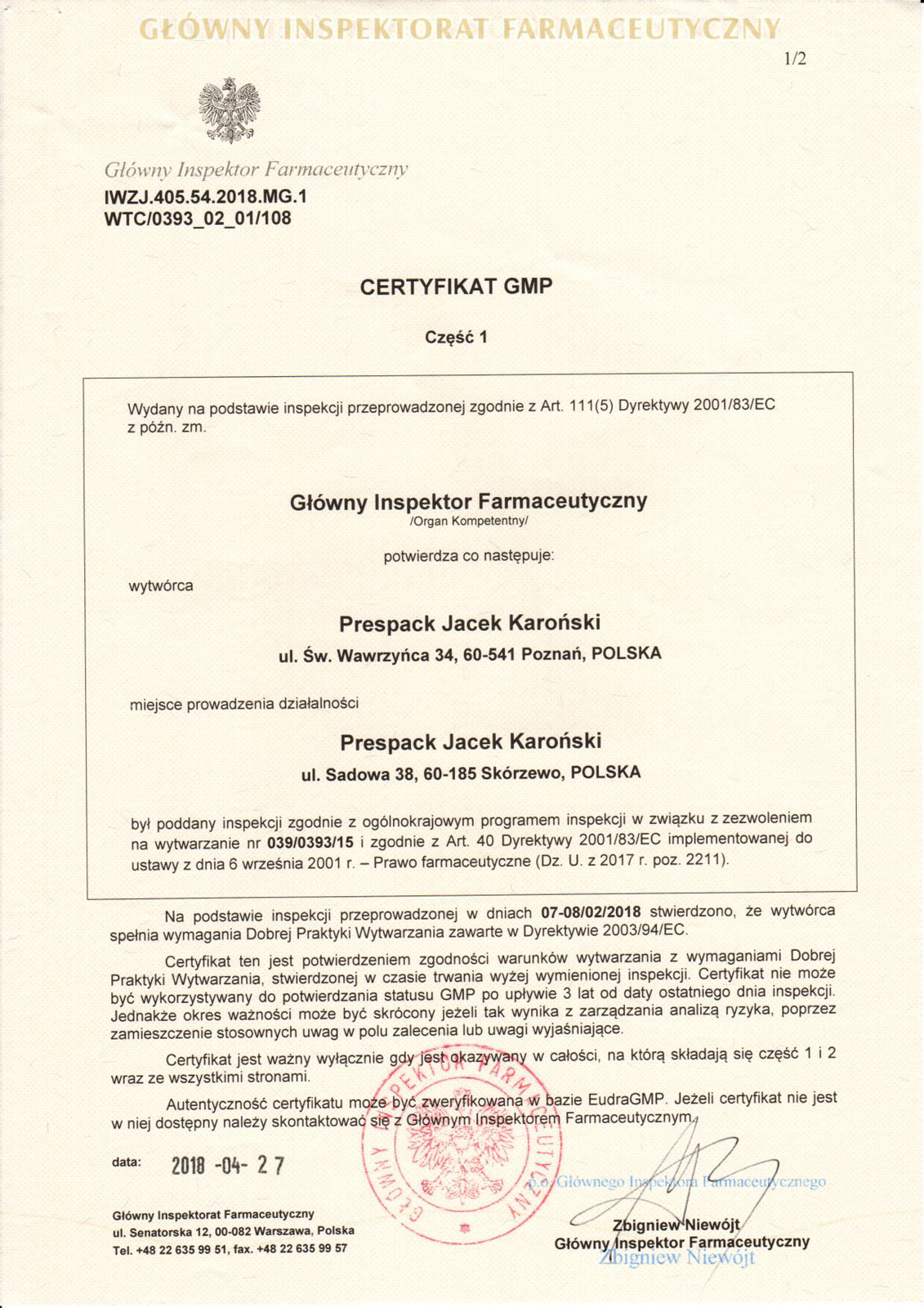 Certyfikat GMP 1